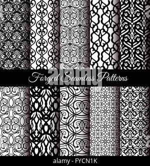 Forged Seamless Patterns Set Stock Vector