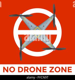 vector colorful flat design no drone zone prohibited quadcopter sign isolated illustration red background Stock Vector
