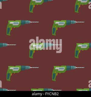 vector colorful flat design electric drill device electrical instrument tool home remodel decoration seamless pattern background Stock Vector