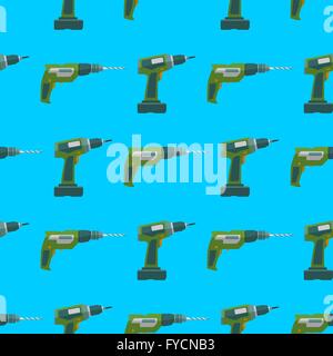 vector colorful flat design electric drill and screwdriver devices electrical instruments tools home remodel decoration seamless Stock Vector