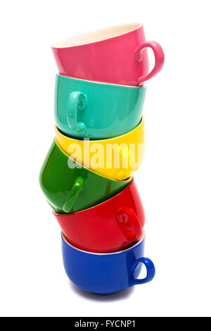 Beautiful color mugs on a white background Stock Photo