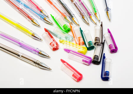 a set of beautiful and plastic ball-point pens Stock Photo
