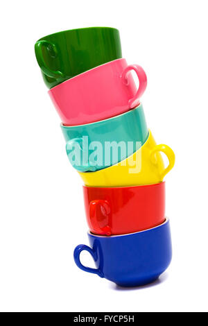 Beautiful color mugs on a white background Stock Photo