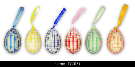 Six easter eggs in line isolated white Stock Photo