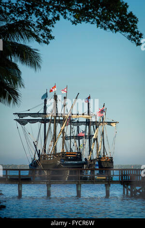 Replicas of Christopher Columbus' ships, Nina and Pinta docked in Ft. Myers, Florida, USA Stock Photo