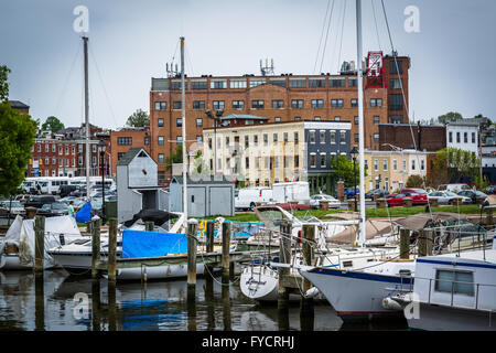 Boats and buildings in Fells Point, Baltimore, Maryland. Stock Photo