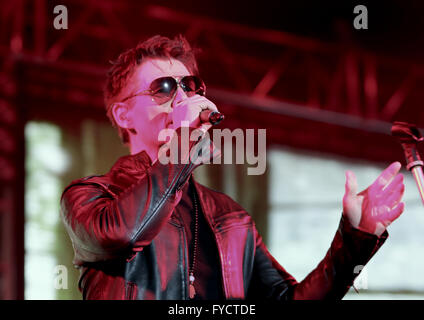 Norwegian band A-ha perform at the Manchester Arena  Featuring: A-ha, Morten Harket Where: Manchester, United Kingdom When: 25 Mar 2016 Stock Photo