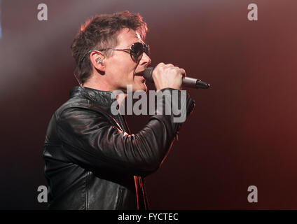 Norwegian band A-ha perform at the Manchester Arena  Featuring: A-ha, Morten Harket Where: Manchester, United Kingdom When: 25 Mar 2016 Stock Photo