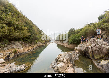 Ham Tin Wan waterfalls and rock pools Stock Photo