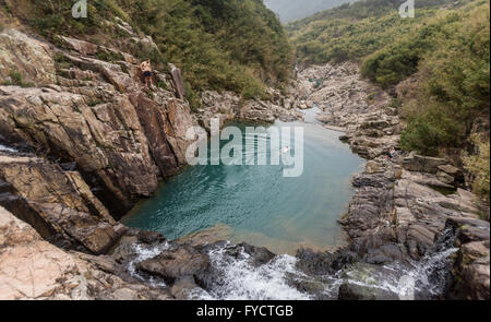 Ham Tin Wan waterfalls and rock pools Stock Photo