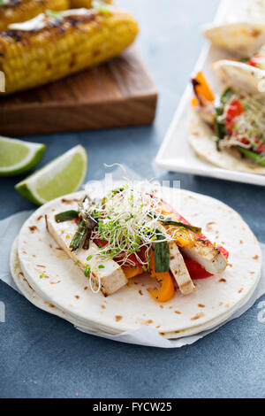 Vegan tacos with grilled tofu and vegetables Stock Photo