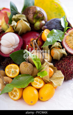 Exotic fruits on white background Stock Photo