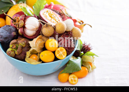 Exotic fruits on white background Stock Photo