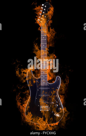 Black electric guitar on white background Stock Photo