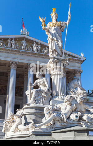 Pallas Athene Fountain located in front of the Austrian Parliament Building, it was erected between 1893 and 1902 Stock Photo