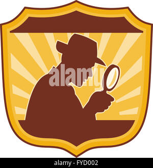 detective inspector with magnifying glass Stock Photo