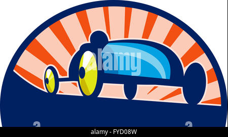 illustration of a Soap box derby racing winning finish line with man