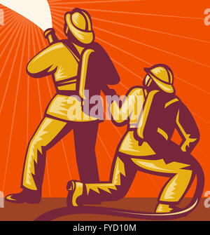 Firefighter or fireman aiming a fire hose Stock Photo - Alamy