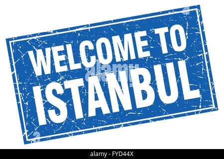 Istanbul blue square grunge welcome to stamp Stock Vector