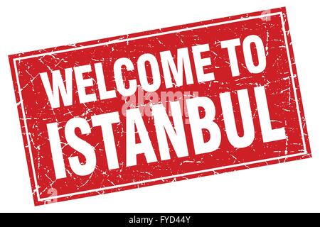 Istanbul red square grunge welcome to stamp Stock Vector