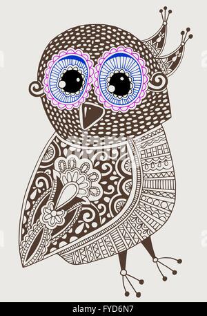original ethnic owl ink drawing, vector illustration Stock Vector Image ...