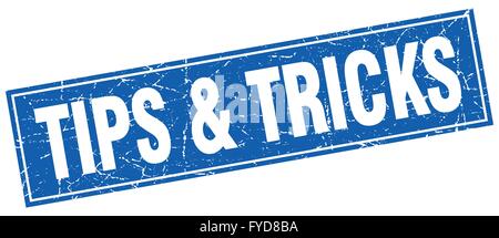 tips & tricks blue square grunge stamp on white Stock Vector