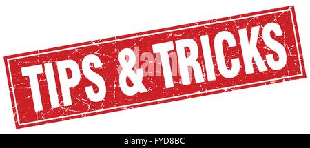 tips & tricks red square grunge stamp on white Stock Vector
