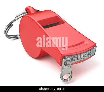 Red whistle with a closed zipper. 3D render illustration isolated on white background Stock Photo