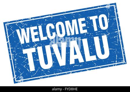 Tuvalu blue square grunge welcome to stamp Stock Vector