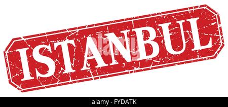 Istanbul red square grunge retro style sign Stock Vector