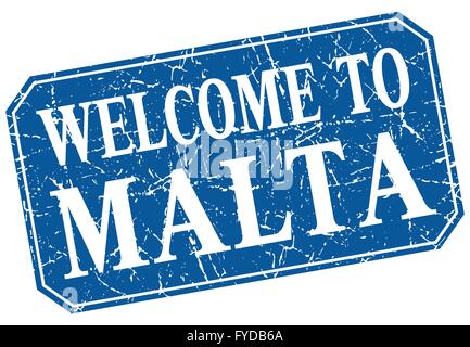 welcome to Malta blue square grunge stamp Stock Vector