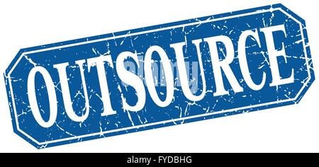 outsource blue square vintage grunge isolated sign Stock Vector