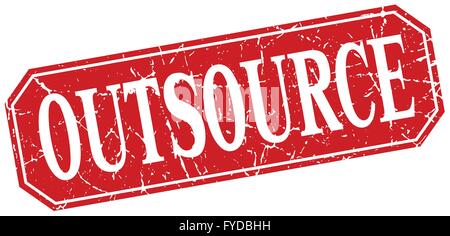 outsource red square vintage grunge isolated sign Stock Vector