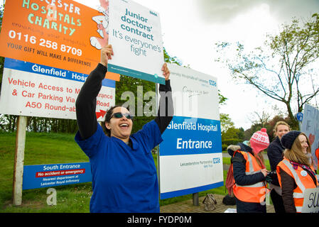 Leicester, UK. 26th April, 2016. NHS Doctors' on strike outside the Glenfield Hospital, Leicester. Credit:  robin palmer/Alamy Live News Stock Photo