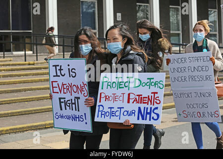 Manchester, UK. 26th April, 2016. Supporters of the Junior Doctors march with placards in Manchester, UK, 26th April, 2016 Credit:  Barbara Cook/Alamy Live News
