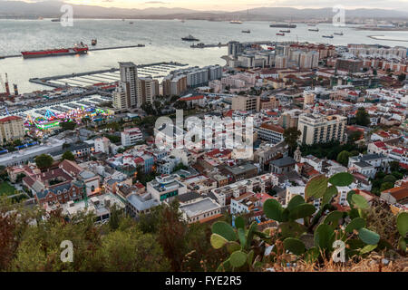 offshore capital Gibraltar, evening view from Rock of Gibraltar Stock Photo