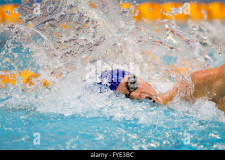 GLASGOW, UK: April, 23, 2016 British swimmer Thomas Hamer competes at the paralympic trials. Stock Photo