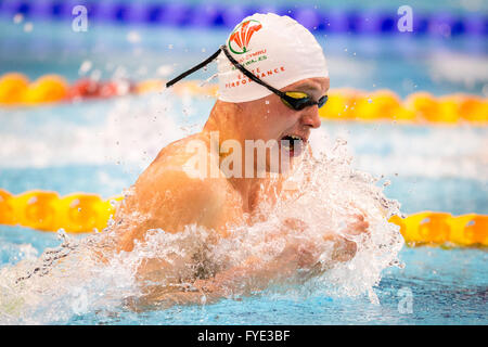 GLASGOW, UK: April, 23, 2016 Aaron Moores sets new world record on way to qualifying for Rio. Stock Photo
