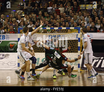 Action from Berlin Füchse pro-handball match against HSG Wetzlar on 17th April 2016 at the Max Schmeling Halle Berlin, Germany Stock Photo