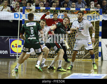 Action from Berlin Füchse pro-handball match against HSG Wetzlar on 17th April 2016 at the Max Schmeling Halle Berlin, Germany Stock Photo