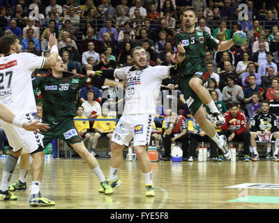 Action from Berlin Füchse pro-handball match against HSG Wetzlar on 17th April 2016 at the Max Schmeling Halle Berlin, Germany Stock Photo