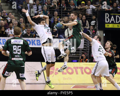 Action from Berlin Füchse pro-handball match against HSG Wetzlar on 17th April 2016 at the Max Schmeling Halle Berlin, Germany Stock Photo