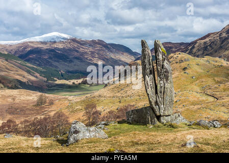 The Praying hands of Mary, a group of standing stones in Glen Lyon Scotland also know as 'Fionn's Rock' Stock Photo