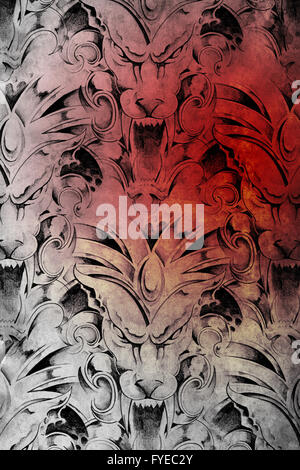 Tattoo pattern with gargoyle designs over vintage paper Stock Photo - Alamy