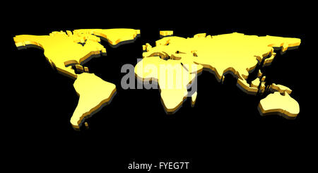 Golden 3D World map Stock Photo