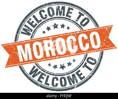 welcome to Morocco orange round ribbon stamp Stock Vector