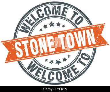 welcome to Stone Town orange round ribbon stamp Stock Vector