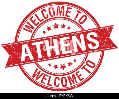 welcome to Athens red round ribbon stamp Stock Vector