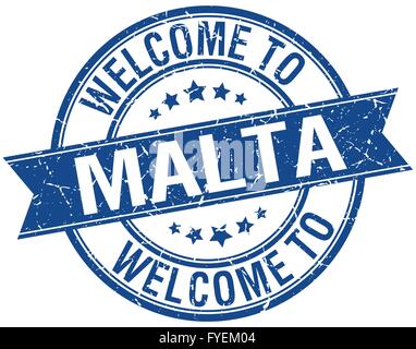 welcome to Malta blue round ribbon stamp Stock Vector