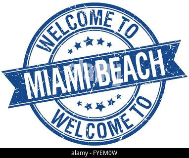 welcome to Miami Beach blue round ribbon stamp Stock Vector